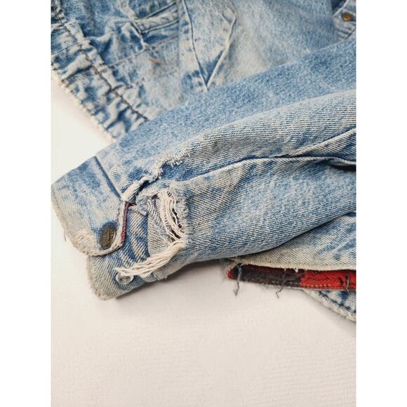 Vtg Key Imperial Buffalo Plaid Flannel Lined Denim Jacket Distress Large Grunge - Picture 7 of 12